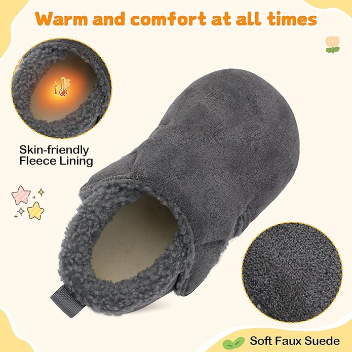 JOINFREE Toddler Slippers Boys Girls Adjustable House Shoes Barefoot Sock Shoes with Rubber Sole Baby Comfort Warm Indoor Outdoor Walking Shoe