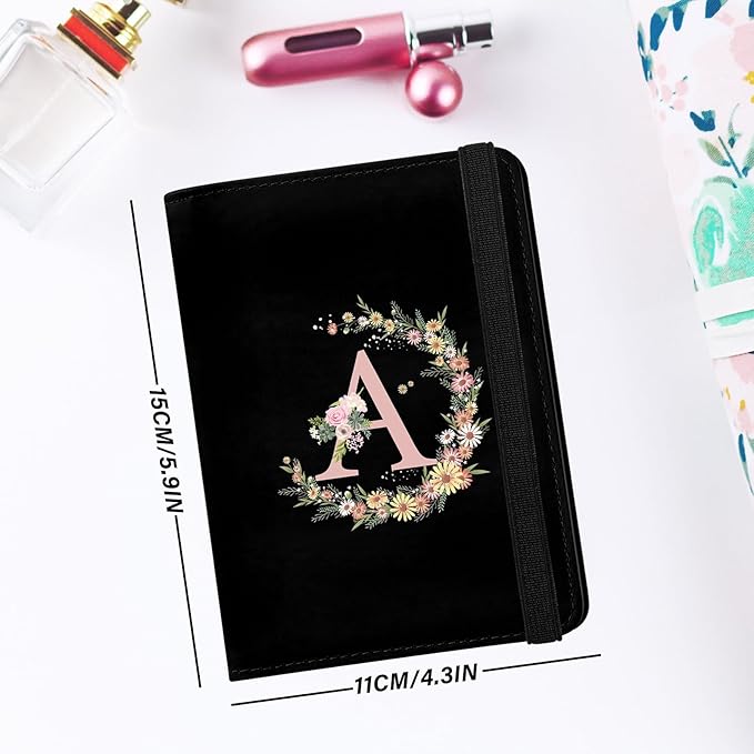 Cute Passport Holder and Holder Combo Passport Cover with RFID Blocking Women Men Compatible Wallet Credit Card Protector（Initial Monogram-A）