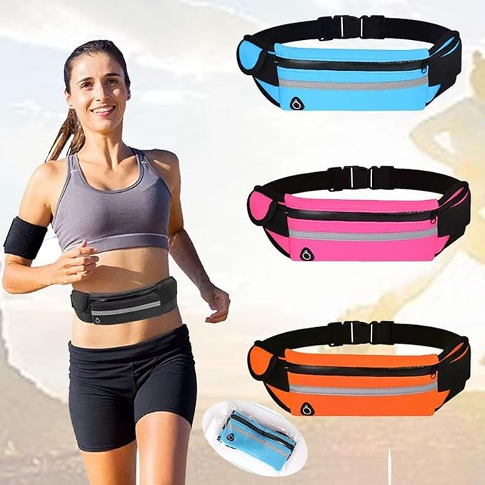 Anti-Theft Invisible Waist Bag, Money Belt for Travel with Hidden Compartment, Waterproof Slim Waist Pack for Phone Passport Cash, Running Cycling Hiking Fitness Security Belt Bag (Green+Orange)