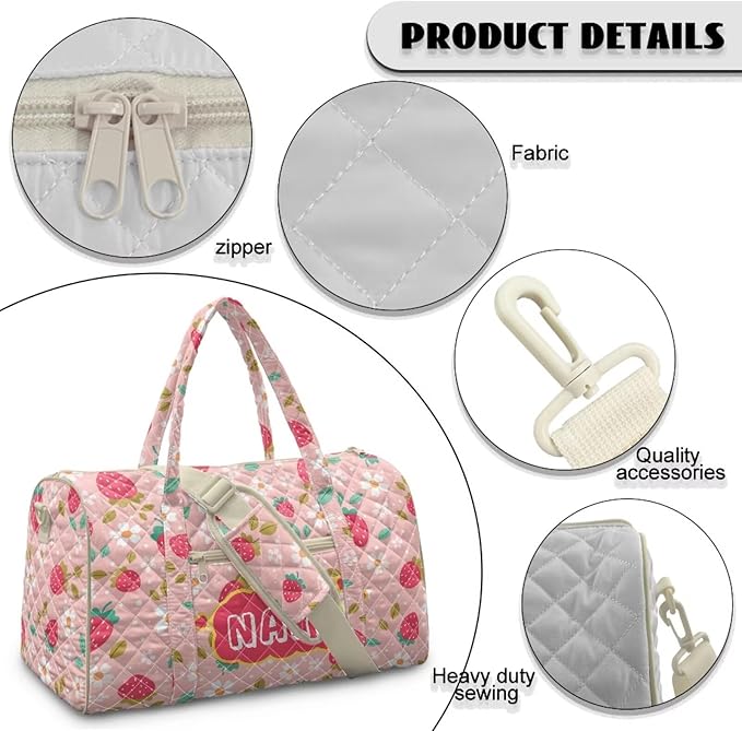 COEQINE Pink Strawberry Floral Quilted Bags for Women Tote Purses for Womens Personal Item Travel Bag Multiple Interior and Exterior Pockets