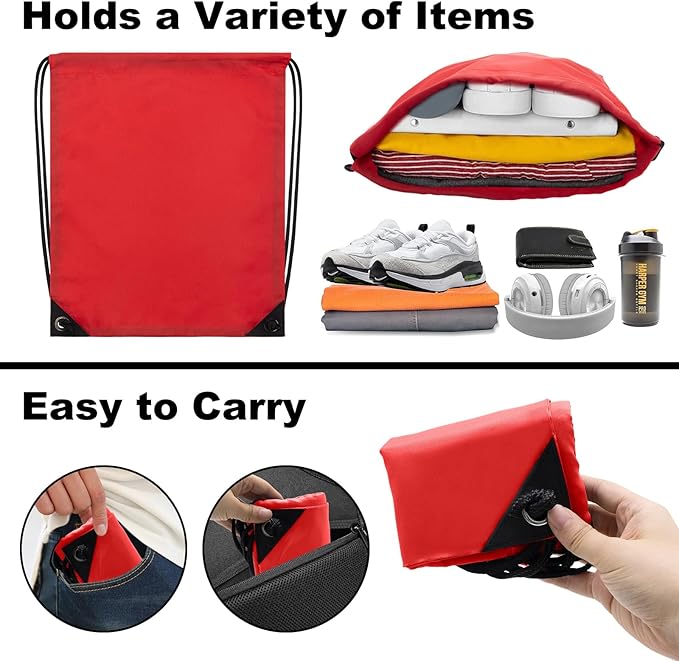 2PCS Drawstring Bags Bulk, String Backpack for Men Women, Cinch Bag Draw String Back Bag for Gym, Sports, Travel, Swimming, Beach, Red