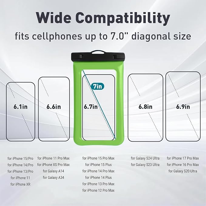 Floatable Soap Bubble Waterproof Phone Pouch Case with Crossbody Lanyard for iPhone 17 series 16 Pro Max/15 Pro/14/13, IP68 Cellphone Dry Bag Beach Cruise Ship Essential,1 Pack-Light Green-7″