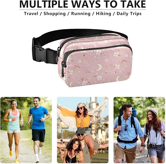 Cherry Blossom Moon Fanny Pack for Women Men Water Resistant Fashion Waist Packs with Adjustable Strap Belt Bag for Travel Workout Jogging Hiking 21219010
