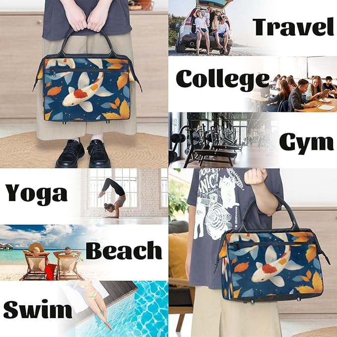 Fish Kois Overnight Weekender Bag for Women Men Travel Duffel Bags Waterproof Luggage Carry on Sports Yoga Gym Bag