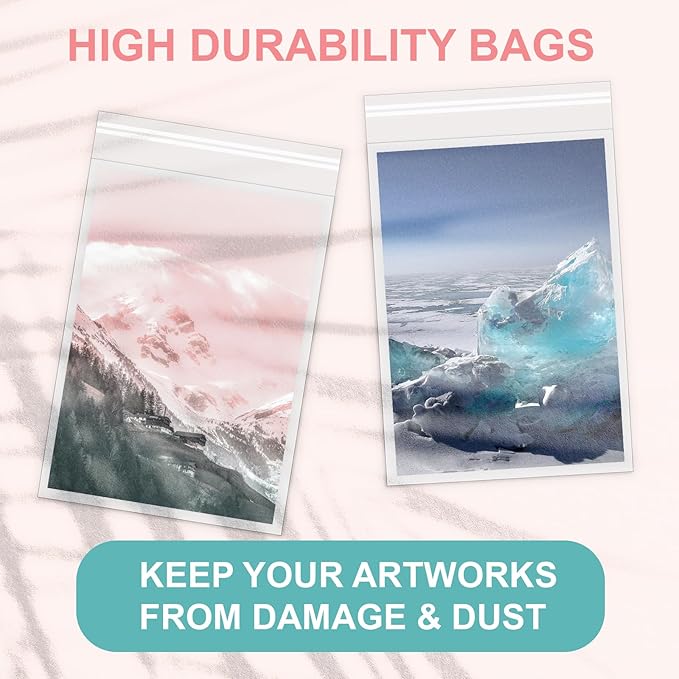 Acid-Free Picture Sleeves, 100Pack Crystal Clear Storage Bags for 6x9 Art Prints, Pictures, Photos, Frame Mats (Bag Size: 6 1/2" x 9 1/2")