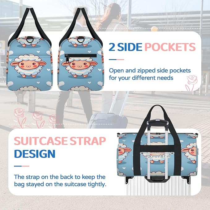Cute Sheep Travel Duffle Bag for Women Men, Overnight Weekender Bag, Carry on Tote for Sport Gym