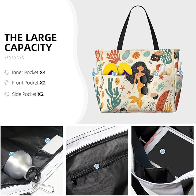 Large Beach Bag for Women Waterproof Foldable Travel Shoulder Tote Bag with Pocket for Weekender Pool Vacation