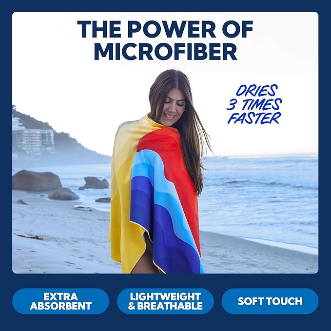 SUN NINJA Quick Dry Towel - Microfiber Beach Towel - Lightweight & Compact for Beach, Travel, Pool, Yoga, Camping - 63x32 inch XL, Large Absorbent, Sand Free Swim Towels for Adults & Kids