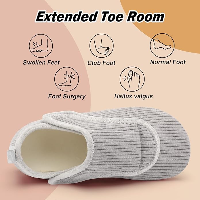 BARERUN Slippers for Women Men Wide House Diabetic Shoes for Women Men Warm Arthritis Edema Swollen Neuropathy Socks Slip on Adjustable Fuzzy Comfy Soft Womens Mens Bedroom Sliipers