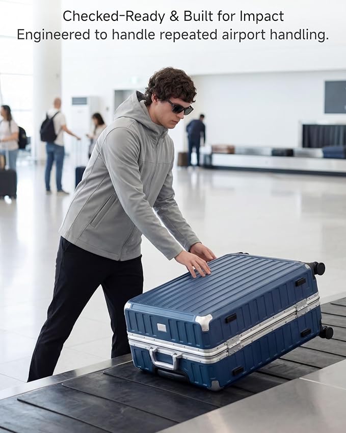Luggage Sets with Spinner Wheels, 8010S Aluminum Frame Zipperless Polycarbonate Hard Shell Suitcase Sets (ZX-Core, Blue, 2 Piece (20/28))