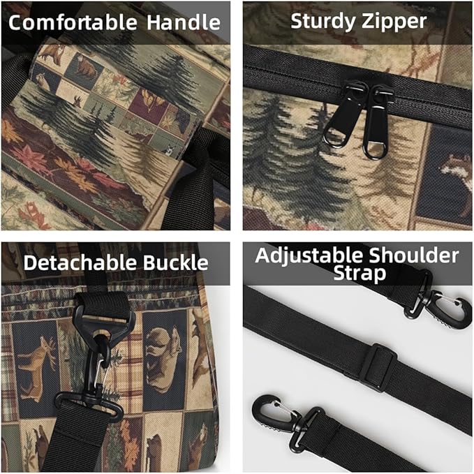 Kids Duffle Bag Girls Boys Rustic Hunting Animal Bear Deer Patchwork Weekender Overnight Bag,Lightweight Duffel Bags for Traveling Gym Sport Dance