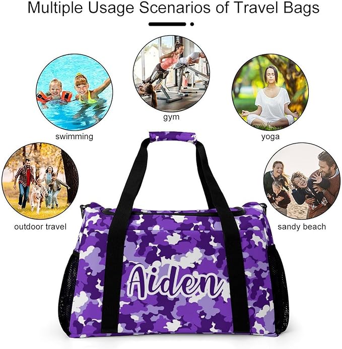 Camouflage Camo Purple White Pattern Handheld Crossbody Travel Bag Customized Duffel Bags with Adjustable Shoulder Strap for Shoes Travel Bag Personalized Gift
