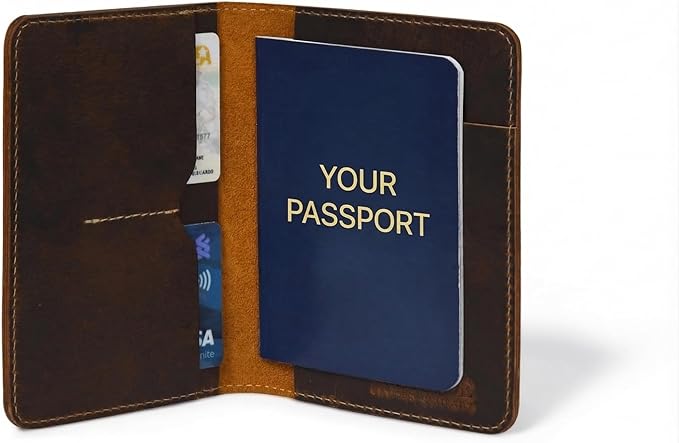 Rustique Leather Passport Holder Collection - Handmade Travel Wallet & Organizer - Full Grain Crazy Horse Leather Covers for Men & Women (Multiple Styles) (Document Organizer - Tobacco & Honey)