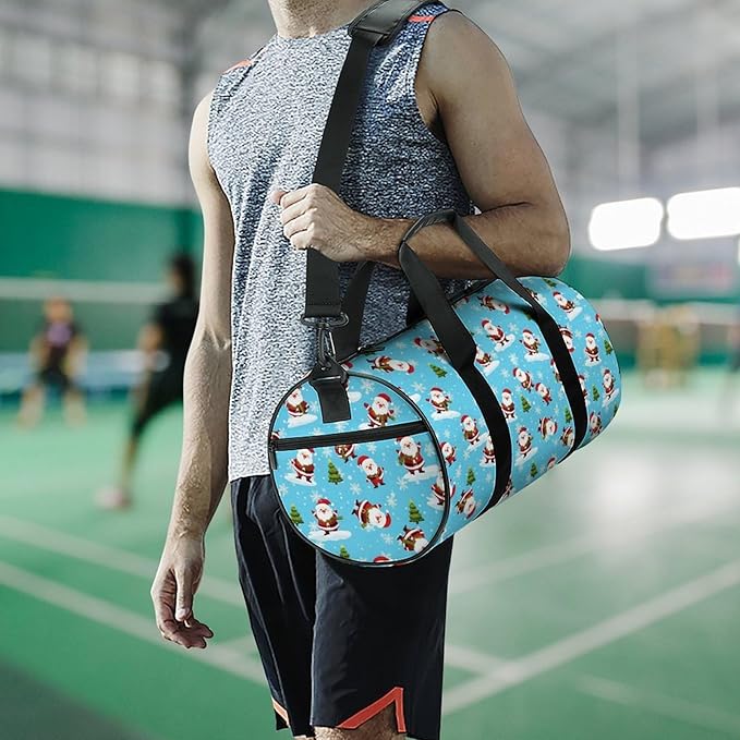 Gym Sports Travel Workout Bag Christmas Santa Claus Blue Dance Gymnastics Bag Lightweight Carry On Bags Foldable Overnight Bags