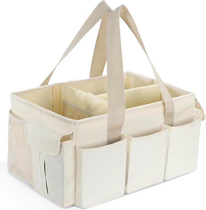 YOHOOLYO Baby Diaper Caddy Organizer, Large Portable Storage Basket for Newborn Essentials, Nursery Must-Have for Boys and Girls, Gift for Baby Shower and Registry Must-Have, Car and Travel Caddy