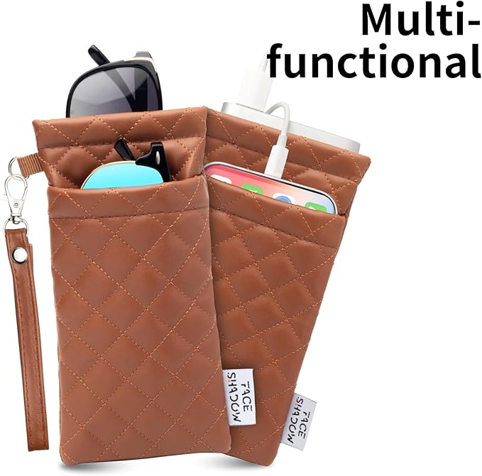 Face Shadow Double Glasses Case Soft Eyeglass Case For Women Men Squeeze Top Sunglasses Case With Cleaning Cloth