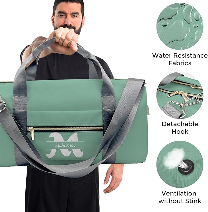 Personalized Tactical Gym Bag For Men，Custom Travel Duffel Bag with Name，Sports Workout Travel Bag with Shoes Compartment-Green letter