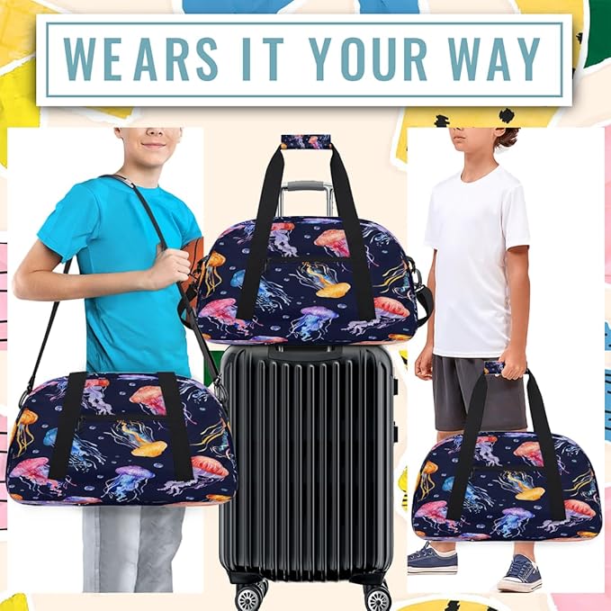 Sports Duffel Bags, Colorful And Cute Jellyfish Water-Resistant Gym Duffle Bag for Men Women, Lightweight Weekender Overnight Bag for Fitness, Workout, Travel