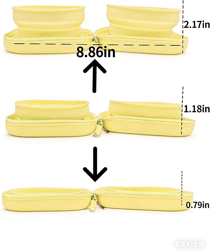 Portable Dog Bowl, Collapsible 2-in-1 Travel Dog Bowls with Carabiner Clip, Silicone Double Pet Food and Water Dish for Outdoor Camping and Hiking (Yellow)