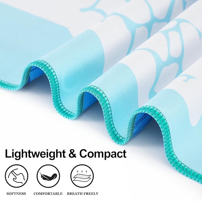 Lightweight Thin Microfiber Beach Towel Oversized Quick Dry Compact Sandproof Clearance Towels Sand Free Camping Swimming Pool Easy Pack Travel Accessories Essentials Women Adults Turtle Green