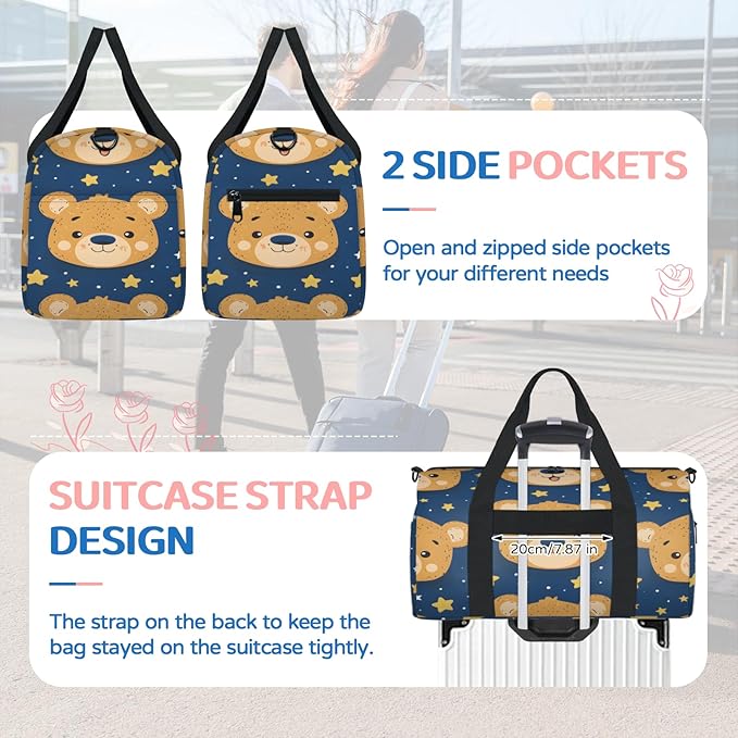 Bears Star Travel Duffle Bag for Women Men, Overnight Weekender Bag, Carry on Tote for Sport Gym