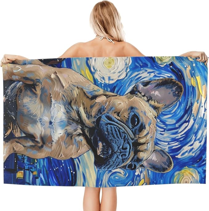 Microfiber Beach Towel, French Bulldog Beach Towels 32x52in,Quick Dry, Sand Free, Ultra Soft & Oversized Towel for Travel, Outdoor, Bathroom, Swimming - Ideal for Pool, Camping, Yoga, or Gift Decor