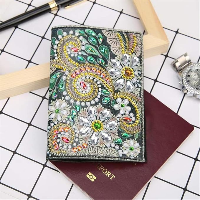 Passport Holder Cover 5D Diamond Painting Leather, DIY Crystal Rhinestone Painting Travel Passport Protective for Boarding Pass, ID Card, Driver's License-20X14CM (D)