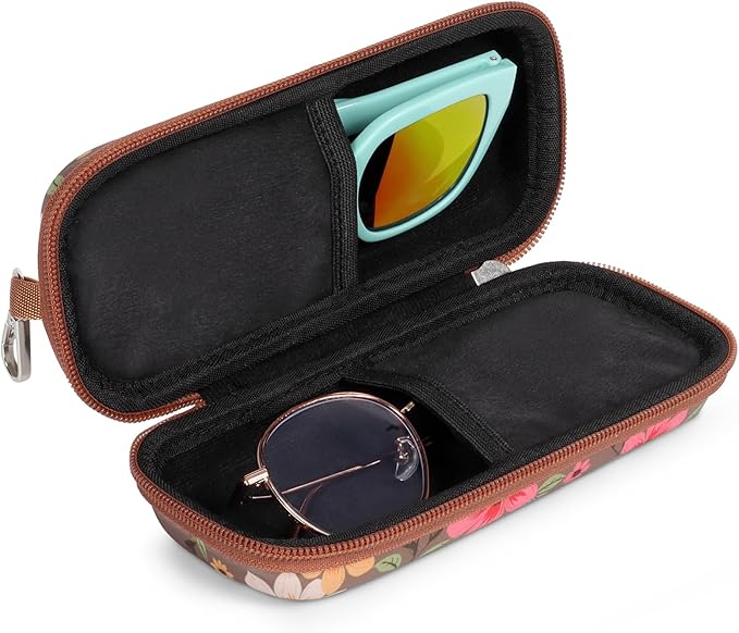 Double Eyeglasses Case Hard Shell Dual Sunglasses Organizer with Zipper Closure Travel Eyewear Storage for Vehicle