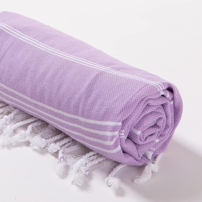 Hencely Turkish Beach Towel 37x68 Oversized, Sand-Free, Quick-Dry, Lightweight - Travel Essential for Pool & Bath - Striped 100% Cotton Bathroom Towels Accessories Gift (Lilac)
