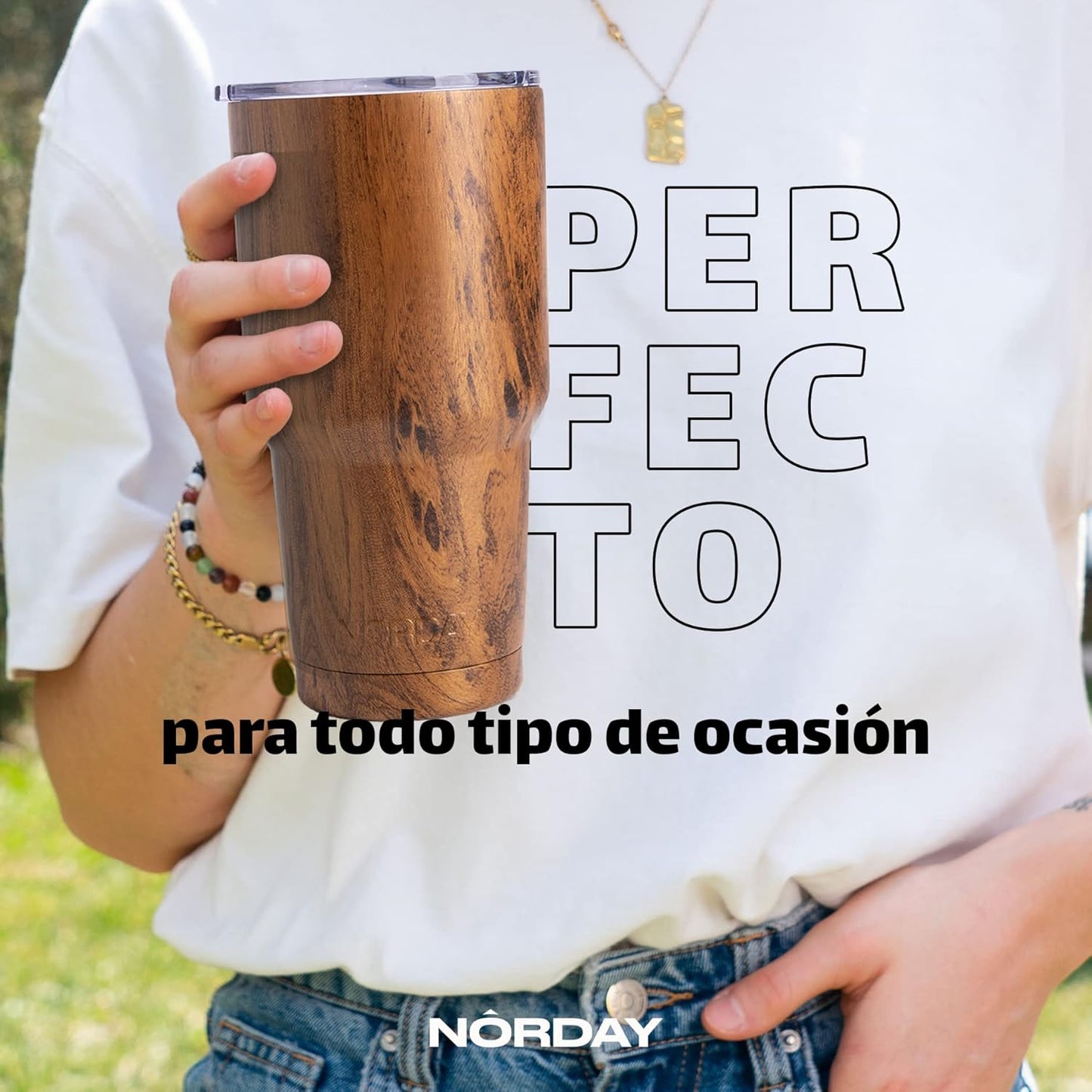 NORDAY | Tumbler with Lid - 30oz - Wood Insulated Tumbler - Stainless Steel Tumblers - Double Wall Vacuum Insulated Travel Coffee Mug for Car Cup Holder - Keeps Temperature for 24hr - Anti Spill Lid