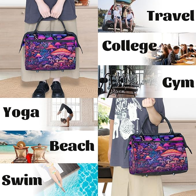 Mushroom Forest Overnight Weekender Bag for Women Men Travel Duffel Bags Waterproof Luggage Carry on Sports Yoga Gym Bag