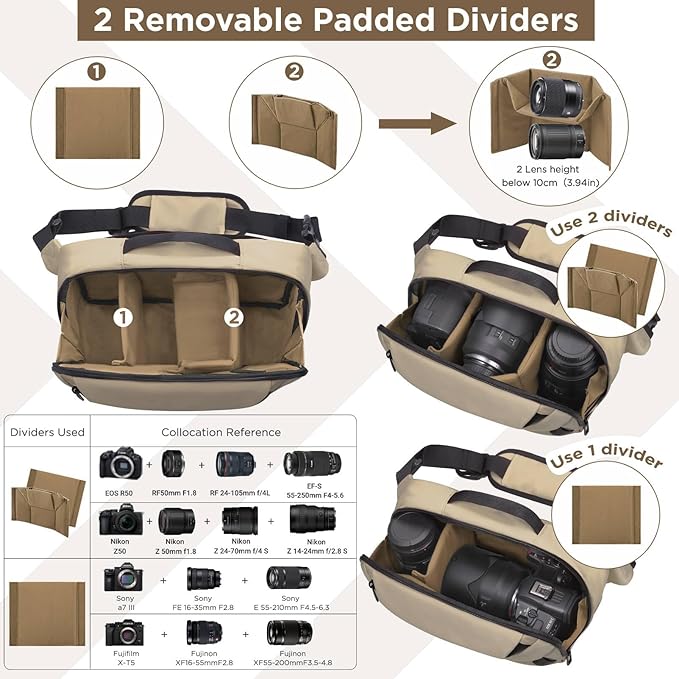 Camera Sling Bag,Waterproof Camera Case with Tripod Holder,Lightweight DSLR/SLR/Mirrorless Camera Bags Crossbody for photographers-Coffee