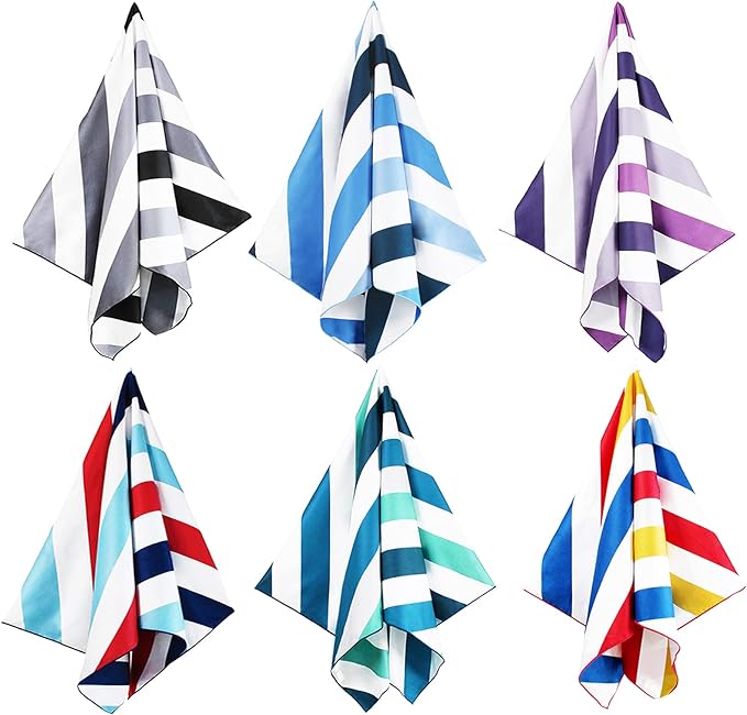 Whale Flotilla 6 Pack Quick Dry Beach Towels Oversized (35"x70"), Microfiber Sand-Free Beach Towel Set, Extra Large Compact Pool Travel Accessories, Navy/Black/Summer/Aqua/Blue/Purple