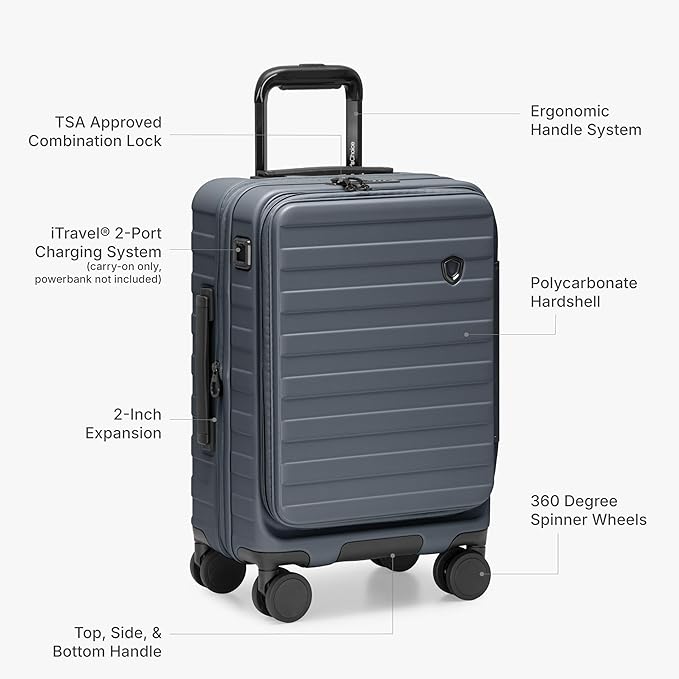 Traveler's Choice Novia Top Opening Expandable Polycarbonate Luggage with Spinner Wheels, Slate Blue, 30-Inch Large