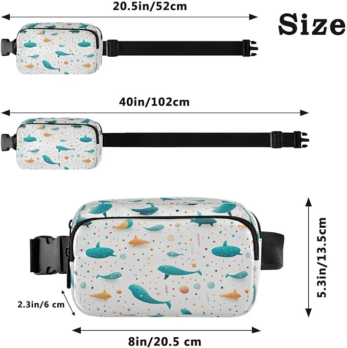Cute Dolphin Fanny Pack for Women Men Water Resistant Fashion Waist Packs with Adjustable Strap Belt Bag for Travel Workout Jogging Hiking 21219827