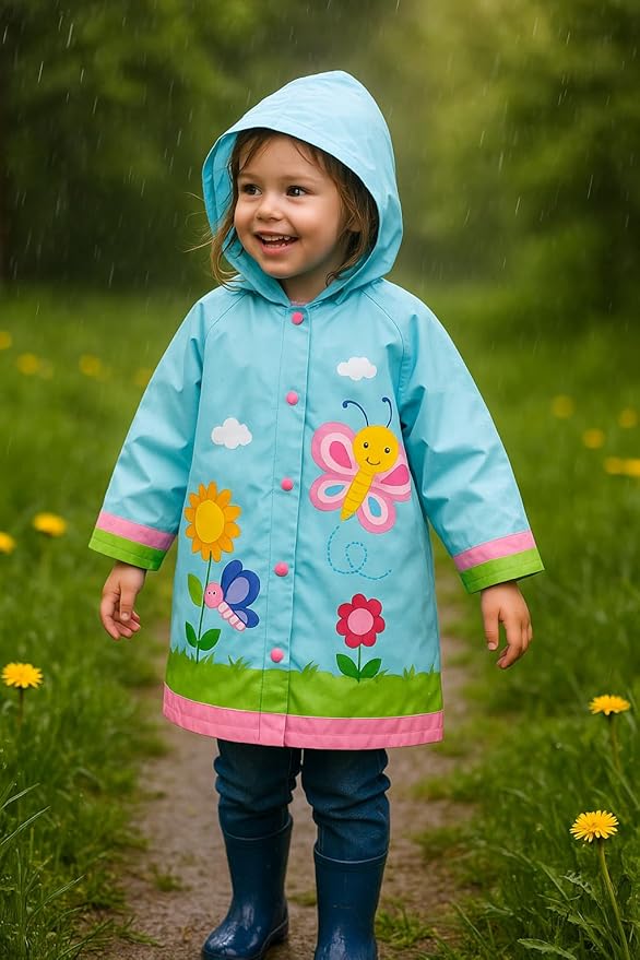 Puddle Play Kids Waterproof Hooded Rain Slicker – Lightweight Outwear Jacket in Fun Designs, Sizes 2-9 Years
