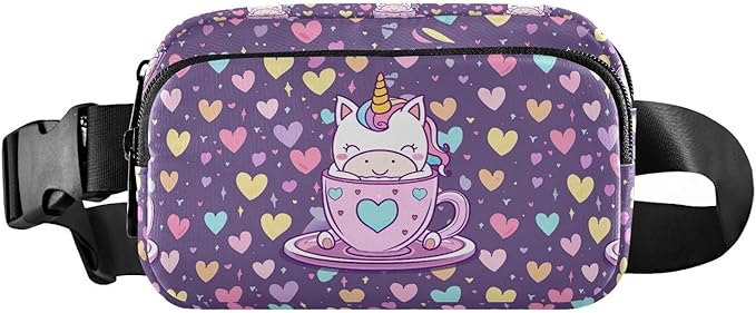 Kawaii Cup Unicorn Fanny Pack for Women Men Water Resistant Fashion Waist Packs with Adjustable Strap Belt Bag for Travel Workout Jogging Hiking 21219242