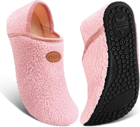 ATHMILE House Slippers for Women Men Microfiber Barefoot Shoes Slip On Slipper Socks Indoor Non Slip Foldable Lightweight for Travel Yoga Home Light Pink