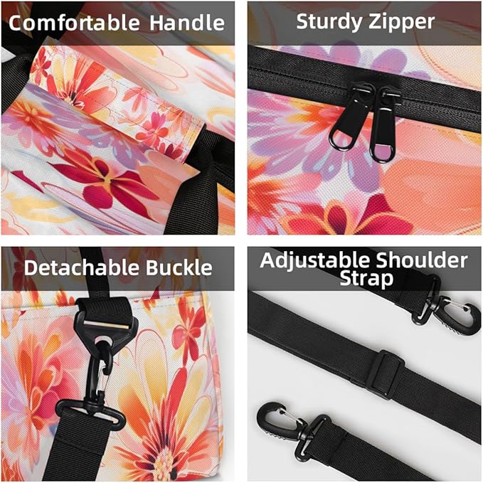 Travel Duffle Bag, Orange Pink Watercolor Blooms Waterproof Weekender Overnight Bags for Women Men Lightweight Carry on Duffle Gym Bag for Travel, Sports, Fitness, Workout