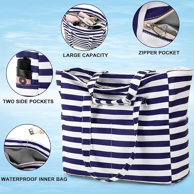 LEDAOU Beach Bag Waterproof Sandproof Women Beach Tote Pool Bag with Zipper for Swim Gym Grocery Travel with Wet Pocket | Sandproof, with Zipper, for Gym, Grocery, Travel, with Wet Pocket