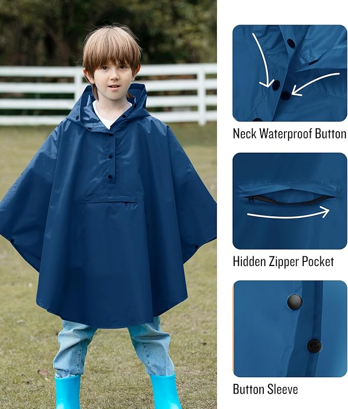 SaphiRose Lightweight Kids Rain Poncho Jacket Waterproof Outwear Rain Coat