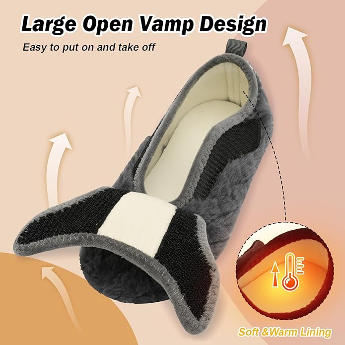 BARERUN Slippers for Women Men Wide House Diabetic Shoes for Women Men Warm Arthritis Edema Swollen Neuropathy Socks Slip on Adjustable Fuzzy Comfy Soft Womens Mens Bedroom Sliipers