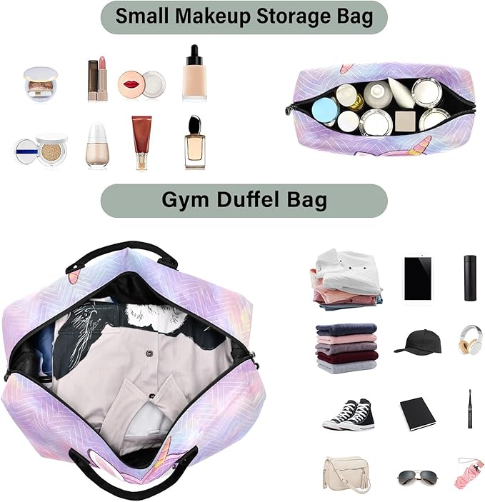 Travel Duffle Bag, Colorful Tie Dye Unicorn Gym Bag with Storage Bag Weekender Overnight Bag for Men Women Trip Sports Yoga