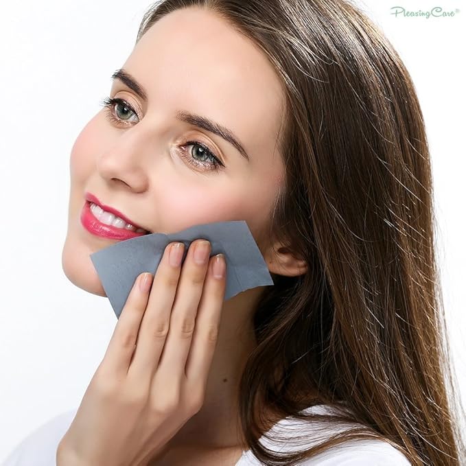 Makeup Mirror with Facial Oil Blotting Paper Sheets - Bamboo Charcoal 100 Counts, Silver Compact Folding Cosmetic Travel Mirror