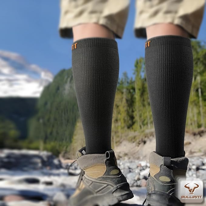 BULLIANT Men Compression Socks 3Pairs-Knee High Socks 15-20 Pressure Unise- Cushioned Sole Extra Wicking