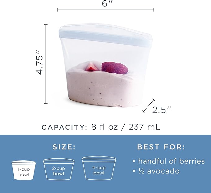 Stasher Silicone Reusable Storage Bag, 1-Cup Bowl, Reusable Freezer Bags, Microwave, Dishwasher, Oven Safe, Sous Vide, Premium Lunch Container, Eco Friendly, Food-safe Silicone Snack Bag, 8 oz, Blue | Reusable Food Bag