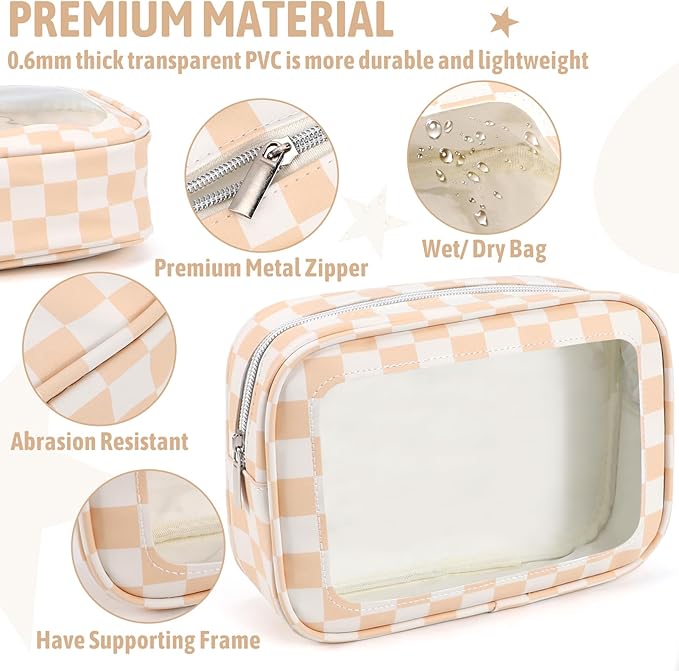 5PCS Diaper Bag Organizer Pouch Set, TSA Approved Toiletry Bag，Clear Waterproof TPU Makeup Bag Set Travel Organizer Bags for Women and Kids