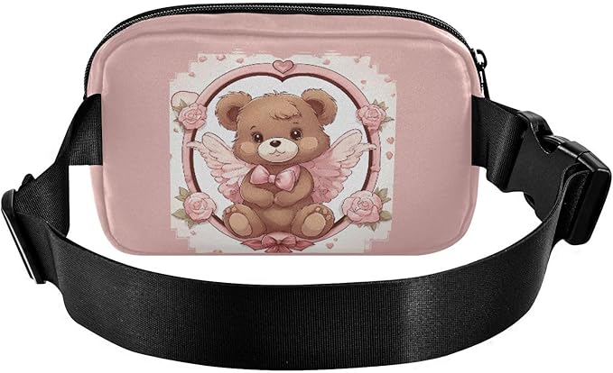 Valentine Angel Teddy Bear Fanny Pack for Women Men Water Resistant Fashion Waist Packs with Adjustable Strap Belt Bag for Travel Workout Jogging Hiking 21218051