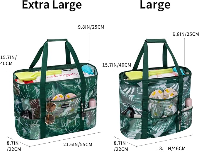 KABAQOO Mesh Beach Bag, Extra Large Beach Bags with 9 Pockets & Zipper Waterproof Lightweight Beach Tote for Beach/Pool Trip | Extra Large, 9 Pockets, Zipper, Waterproof, Lightweight, Beach/Pool Trip