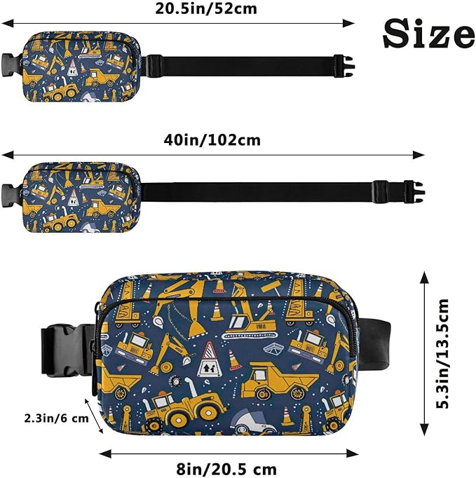 Funny Trucks Excavator Fanny Pack for Women Men Water Resistant Fashion Waist Packs with Adjustable Strap Belt Bag for Travel Workout Jogging Hiking 21219377